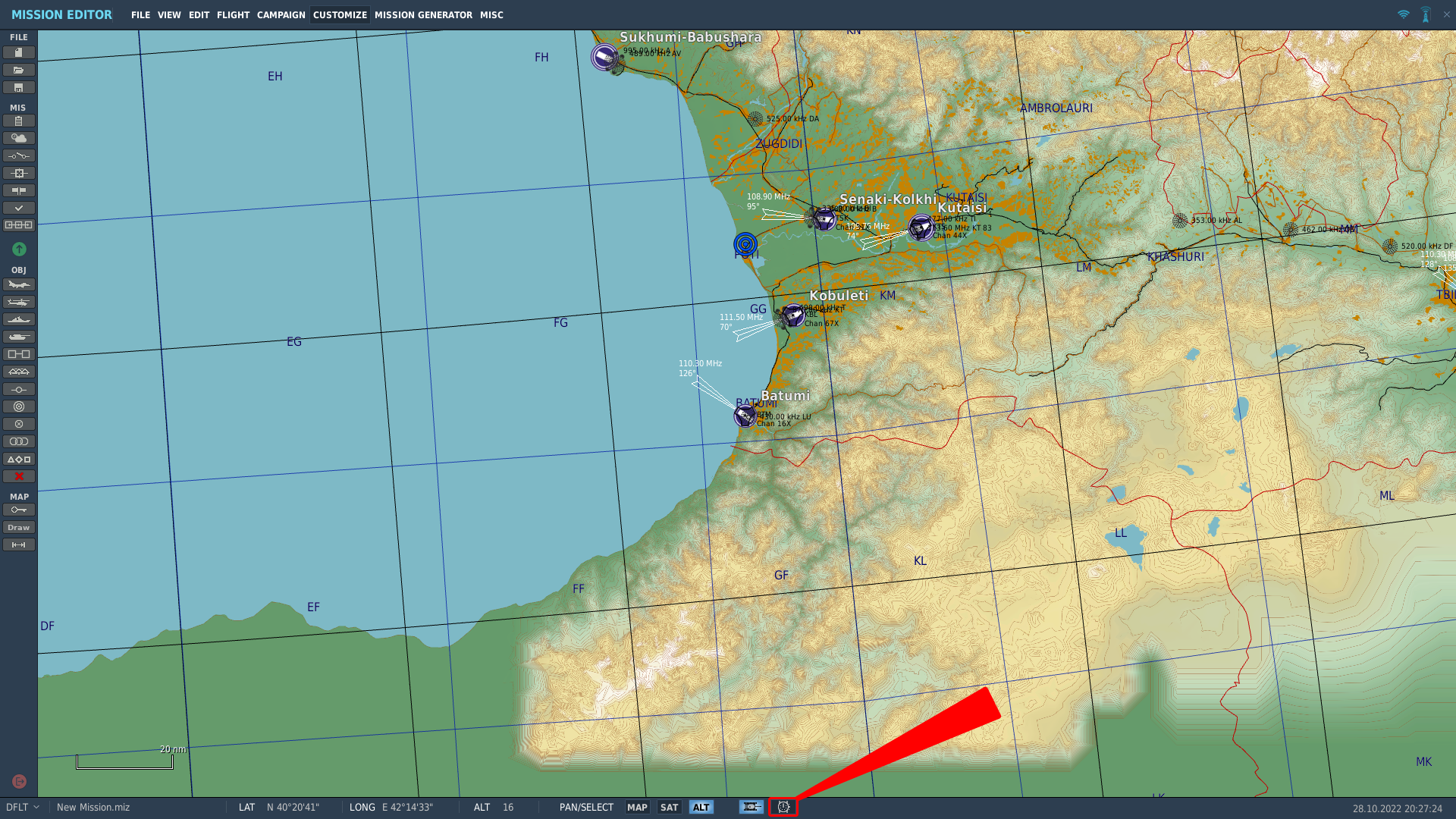 Image of the Mission Editor pointing out the location of the Historical Filter