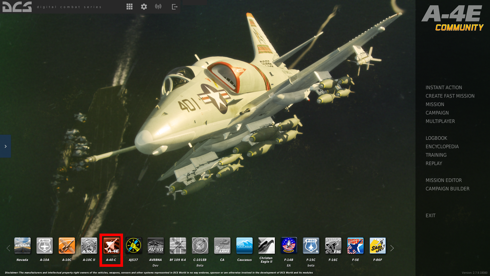 Image of DCS World Menu with A-4E-C Theme